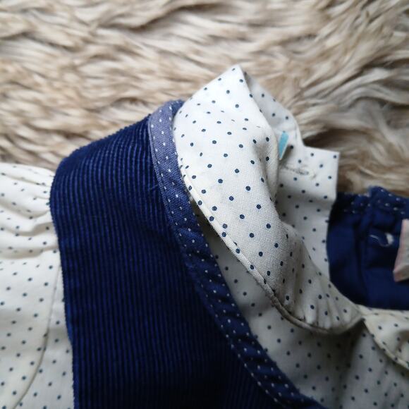 Vtg Baby Girl Dress 18 Months Polka Dot Corduroy Pinafore Goose Appliqué Cottage - Picture 5 of 7